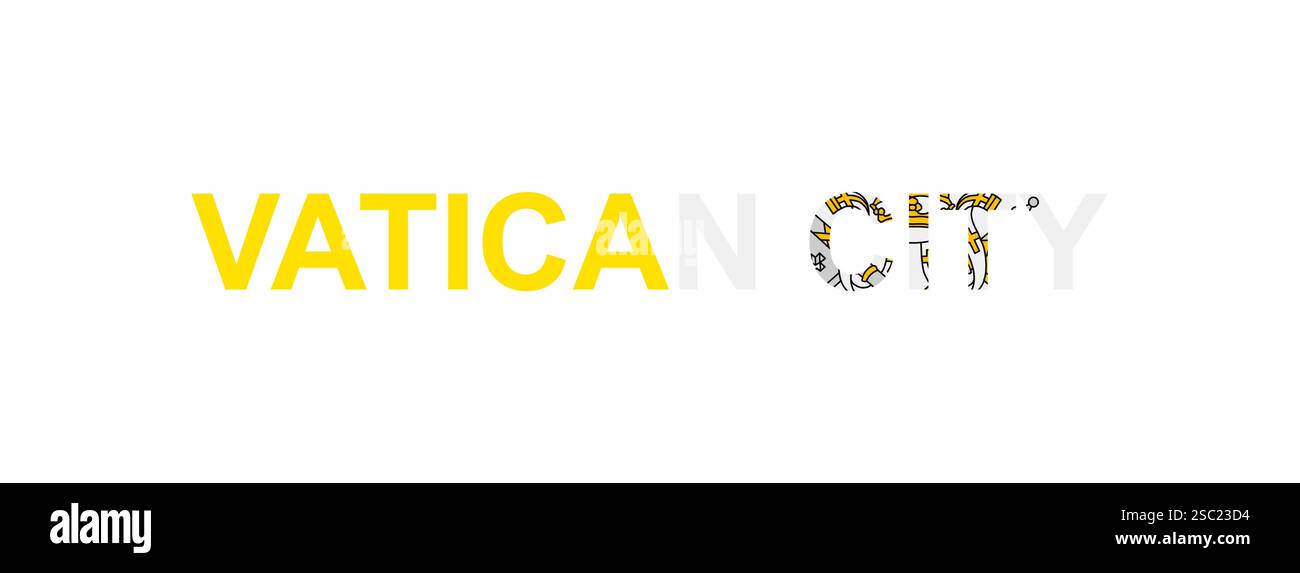 Buchstaben Vatikanstadt im Stil der Landesflagge. Vatikanstadt-Wort im Stil der Nationalflagge. Vektorabbildung. Stock Vektor