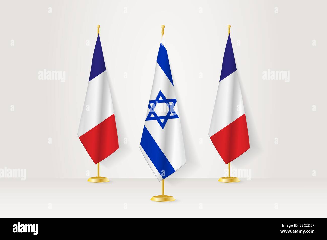 Tagungskonzept zwischen Israel und Frankreich. Flaggen auf einem Flaggenständer. Stock Vektor