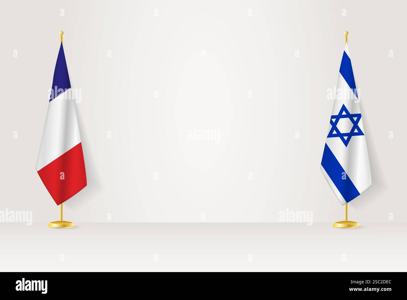 Flagge Frankreichs und Israels auf Indoor-Fahnenmast, Treffen zwischen Israel und Frankreich. Vektorabbildung. Stock Vektor