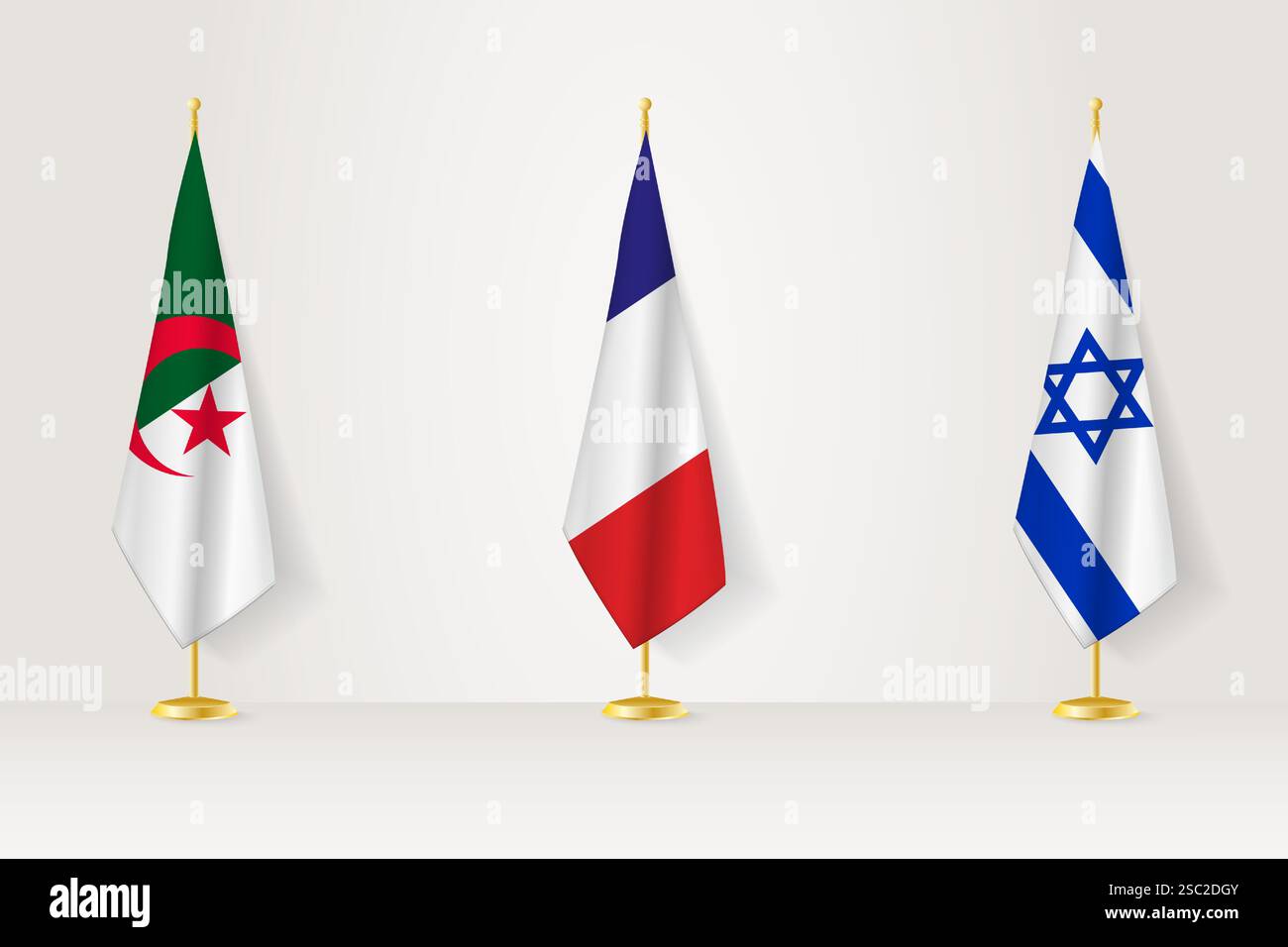 Politische Versammlung der Regierungen. Flaggen von Algerien, Frankreich und Israel. Flags gesetzt. Stock Vektor