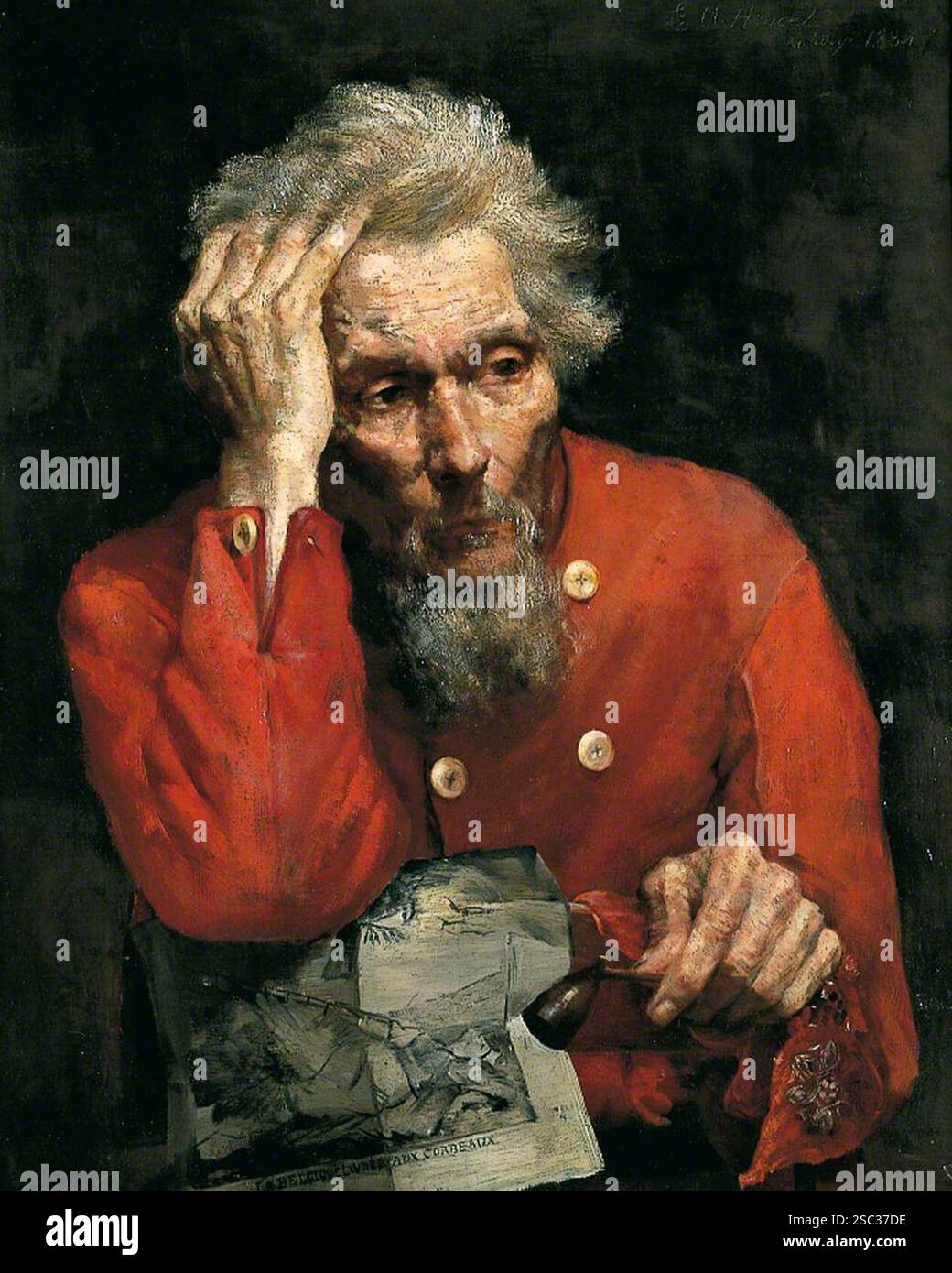 Porträt eines alten Mannes in einer scharlachroten Tunika von Edward Atkinson Hornel. Stockfoto