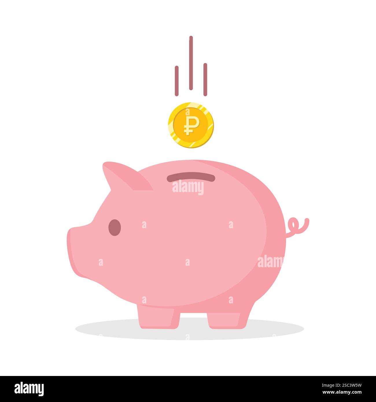 Schweinebank mit Frank Währung Münzvektor Illustration in rosa Farbe. Geld sparen, investieren und akkumulieren. Stock Vektor