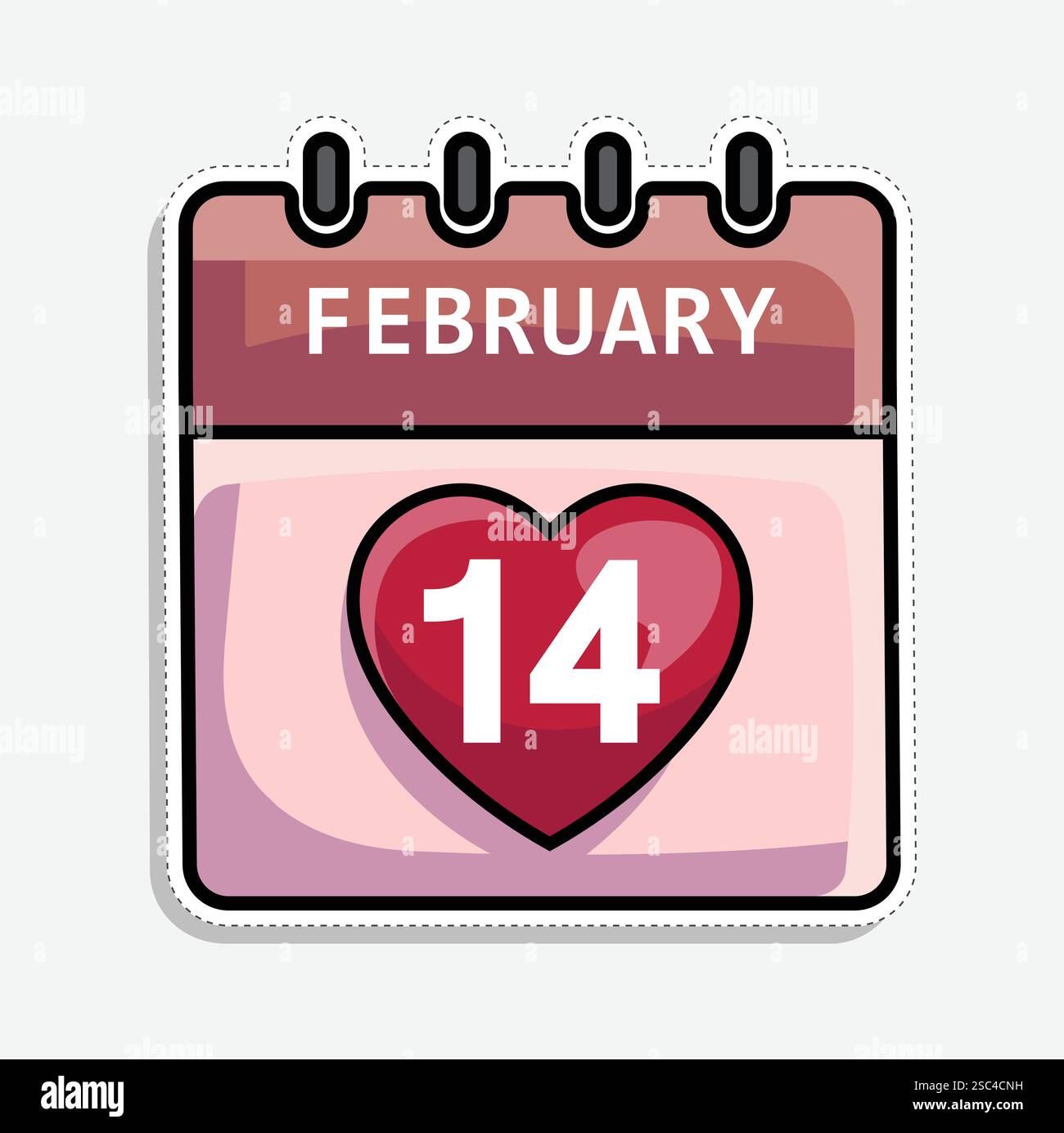 14. Februar. valentinstag. Symbol für Spiralkalender. Rosafarbener Kalender. Vektorabbildung. februar-Festival. Stock Vektor