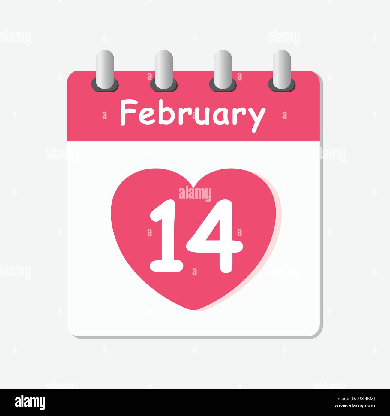 14. Februar Monatskalender, valentinstag, Spiralkalender-Symbol, rosa Kalender. Weißer Hintergrund. Vektorabbildung. Stock Vektor