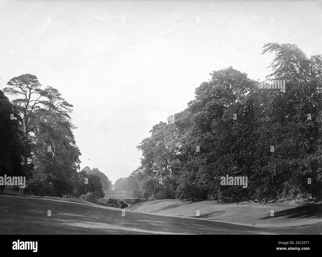 Der Drive führt zur Arbury Hall, einem elisabethanischen Herrenhaus in Arbury Park, Nuneaton, Warwickshire, England. 1900, monochrom: Aus einer bedeutenden historischen Sammlung von originalen, nicht zugeschriebenen Albumenfotos aus der späten viktorianischen bis frühen Edwardianischen Zeit: Eine britische Tour einschließlich Staffordshire, Warwickshire und Nordwales. Die Qualität der Originale war variabel und die meisten waren etwa 108 x 165 mm. Stockfoto