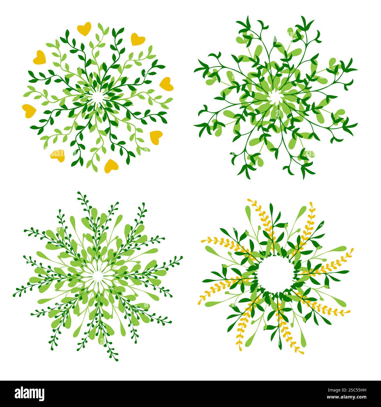 Blumenillustrationen mit komplexen grünen Blattmustern und Designs Stock Vektor