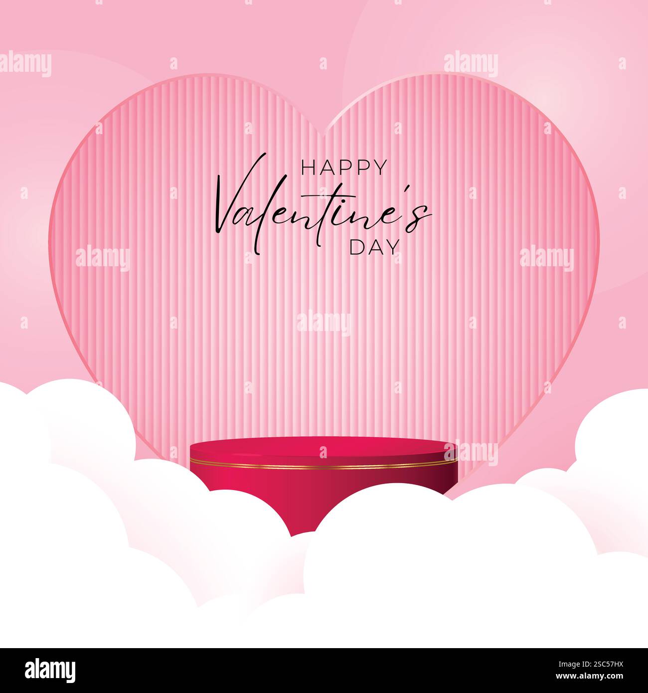 Happy valentine Day rosa Hintergrund mit Zylinder Podium und Wolken. Geometrische Vektorplattform. Abstrakte Modellproduktanzeige. Minimale Szene. Stock Vektor