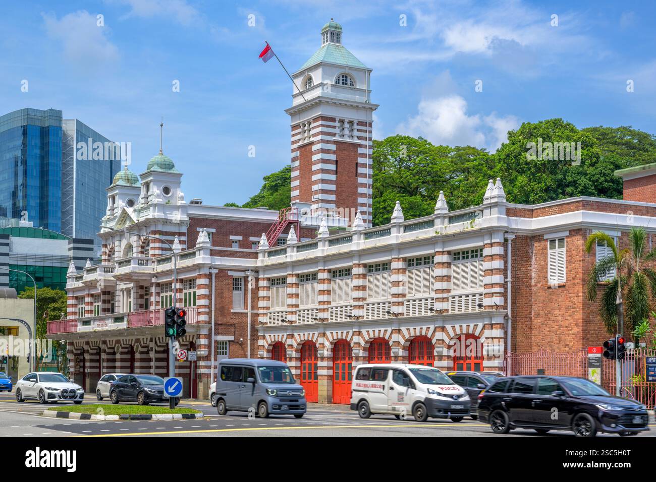 Die prunkvolle, dreistöckige Central Fire Station in Hill Street mit ihrem 32 m hohen Aussichtsturm beherbergt 1909 die Civil Defence Heritage Gallery. Stockfoto