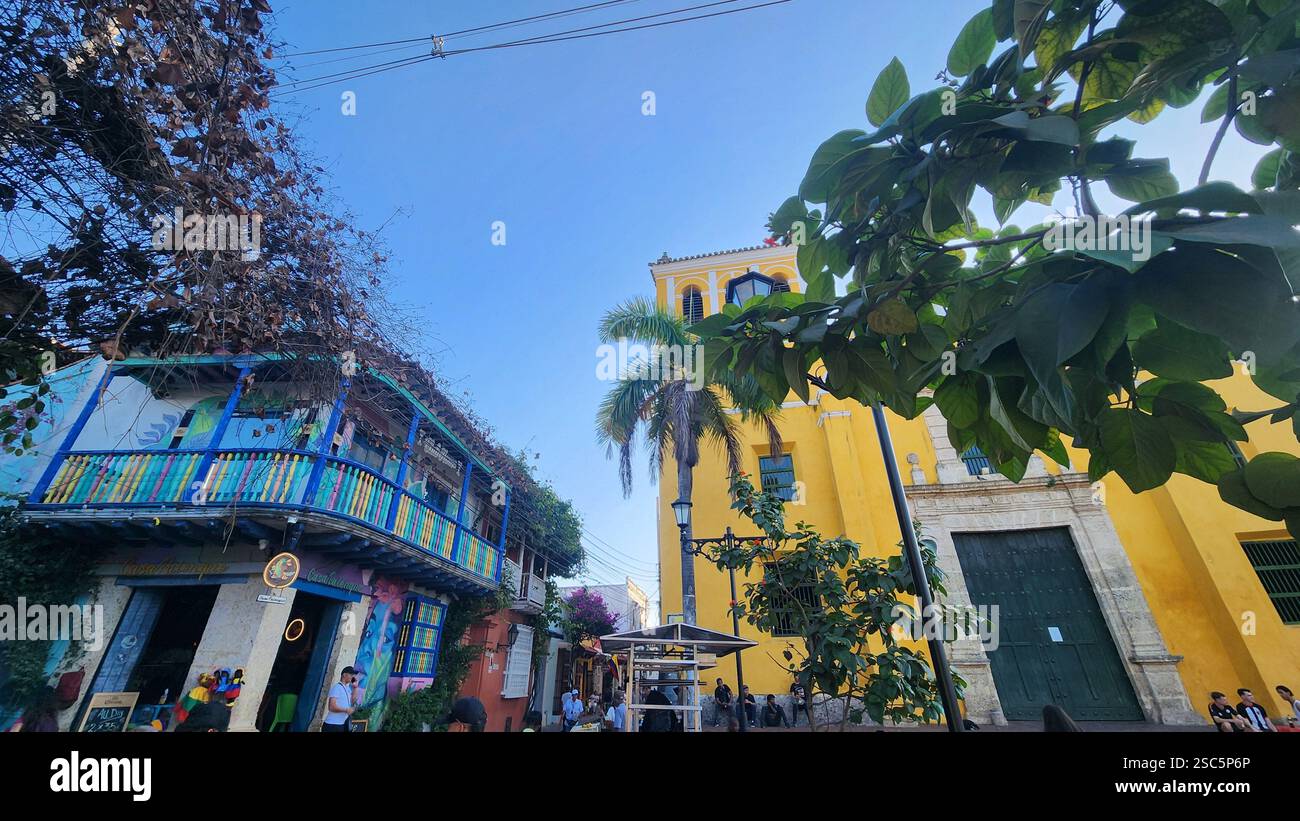 Barrio Getsemani Cartagena Kolumbien – Colonial City Bunte Häuser / Las casas Coloreadas Stockfoto