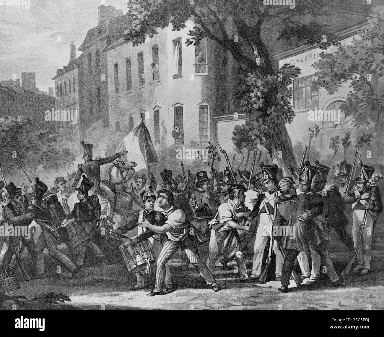 Frankreich. Paris. 1830 Revolution. Die regulären Truppen und das Volk. Lithographie von Martinet. Stockfoto