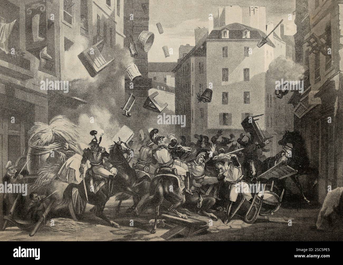 Frankreich. Paris. 1830 Revolution. 28. Juli Straße von Saint-Antoine. Stich von H. Delaporte von Victor Adam. Stockfoto