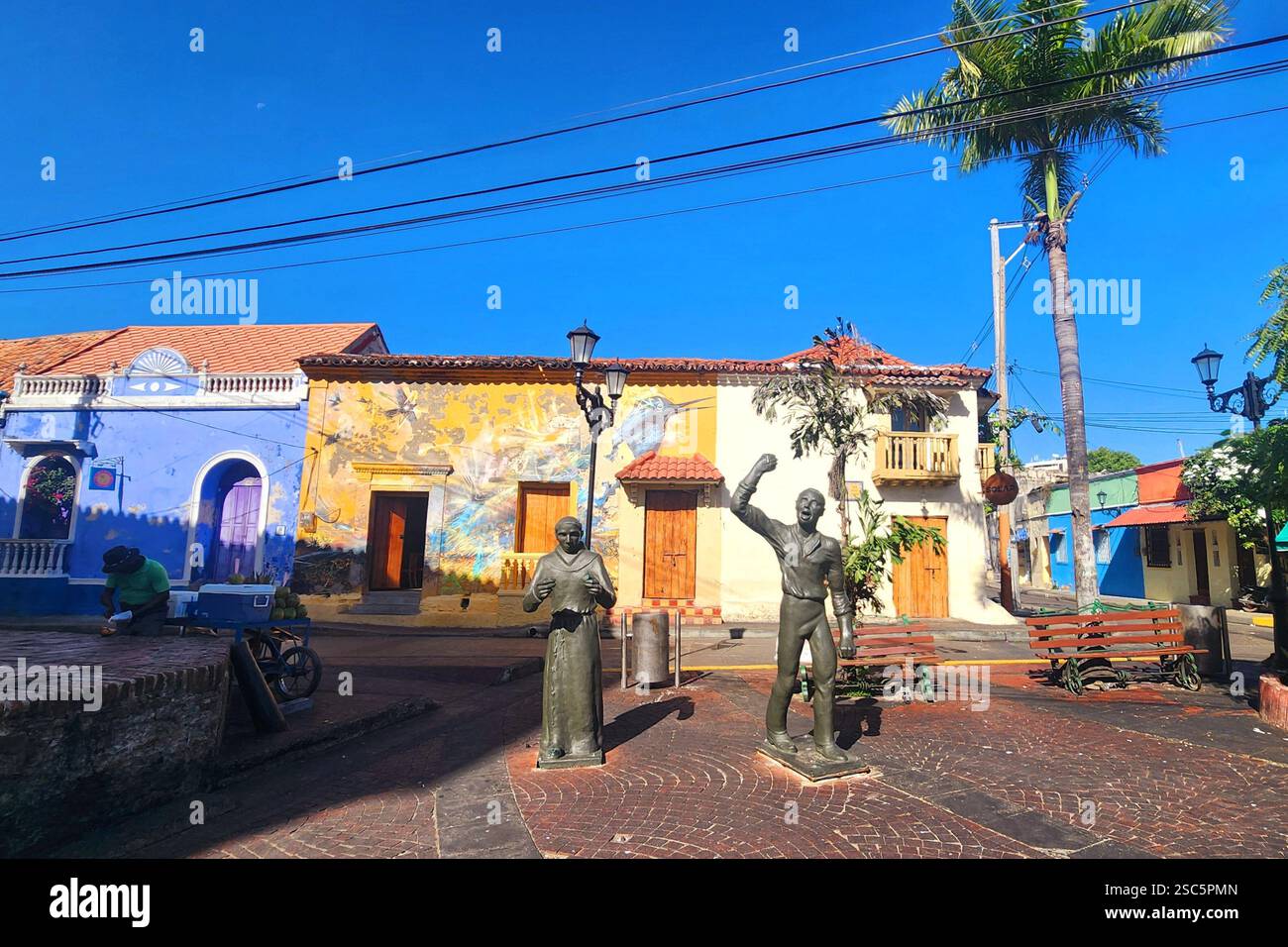 Barrio Getsemani Cartagena - Plaza de La Trinidad - Smartphone-aufgenommenes Stockfoto