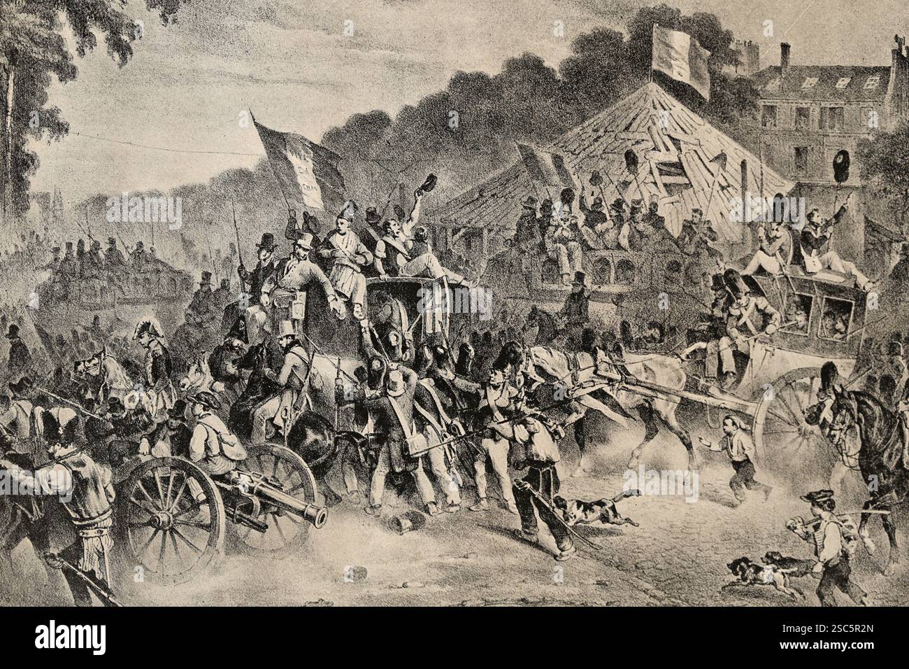 volksmarsch auf Rambouillet. Lithographie von Hippolyt eBellangè, 19. Jh. Stockfoto