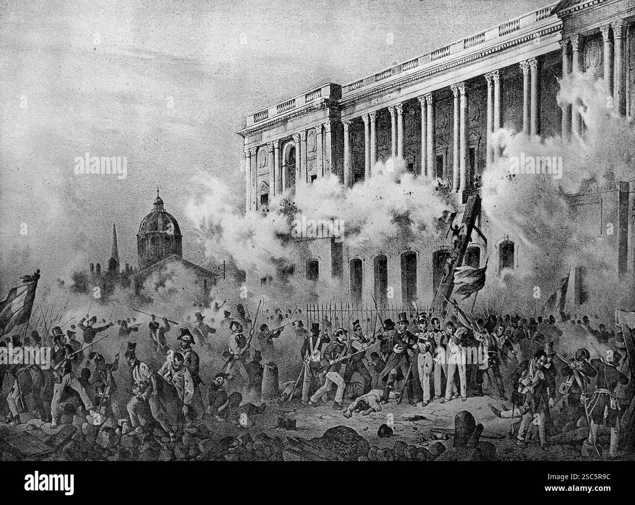Frankreich. Paris. 1830 Revolution. 29. Juli Kampf und Eroberung des Louvre. Lithographie von Adam. 19c. Stockfoto