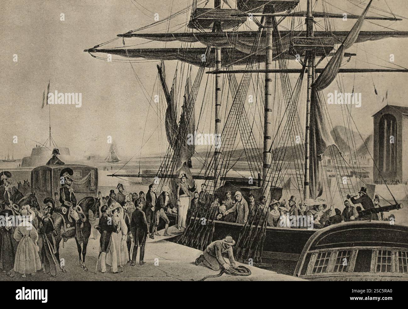1830 floh der entthronte König Karl X. aus Frankreich. Am 16. August verließ er Cherbourg nach England) an Bord der Großbritannien mit seinem gesamten fa Stockfoto