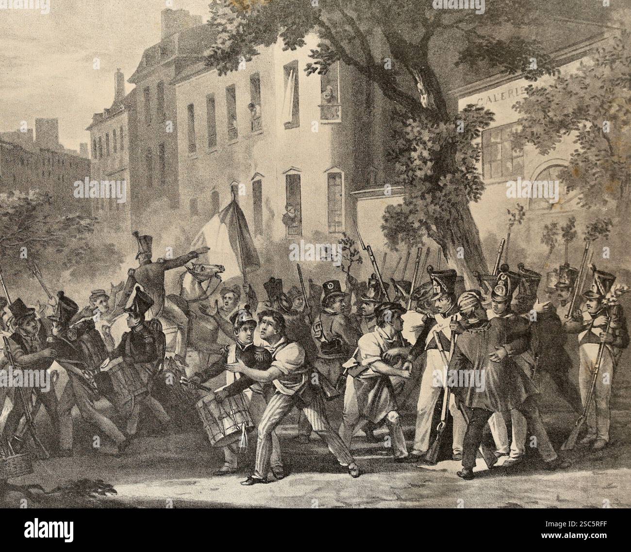 Frankreich. Paris. 1830 Revolution. Die regulären Truppen und das Volk. Lithographie von Martinet. Stockfoto