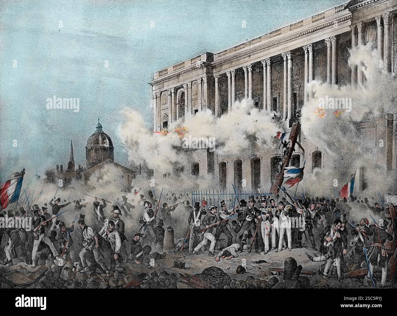 Frankreich. Paris. 1830 Revolution. 29. Juli Kampf und Eroberung des Louvre. Lithographie von Adam. 19c. Stockfoto
