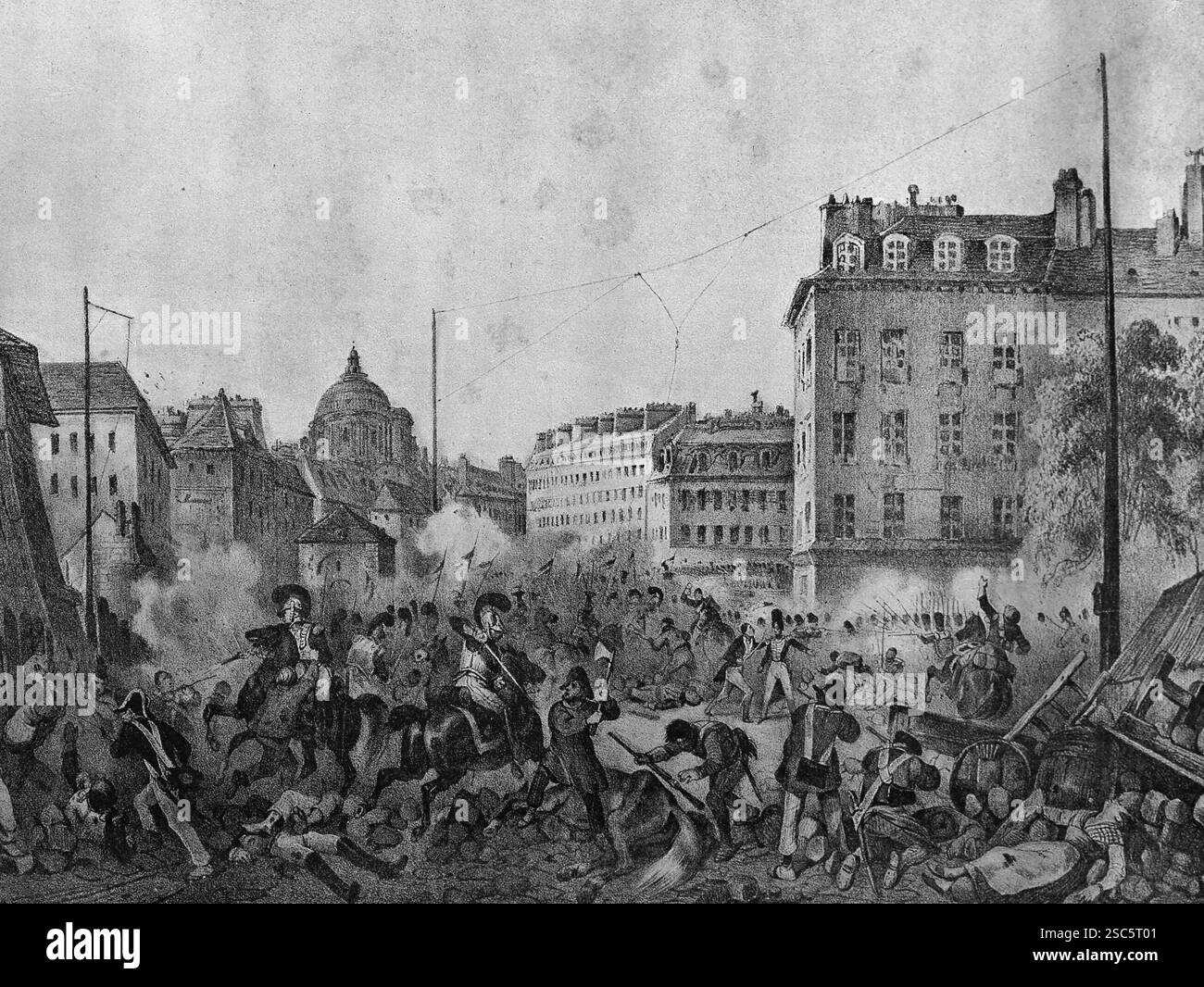 Kämpfe. La Bastilla Square. Juli 1830. Paris. Frances. 1830 Umdrehung. Stich von Victor Adam, 19. Jh. Stockfoto