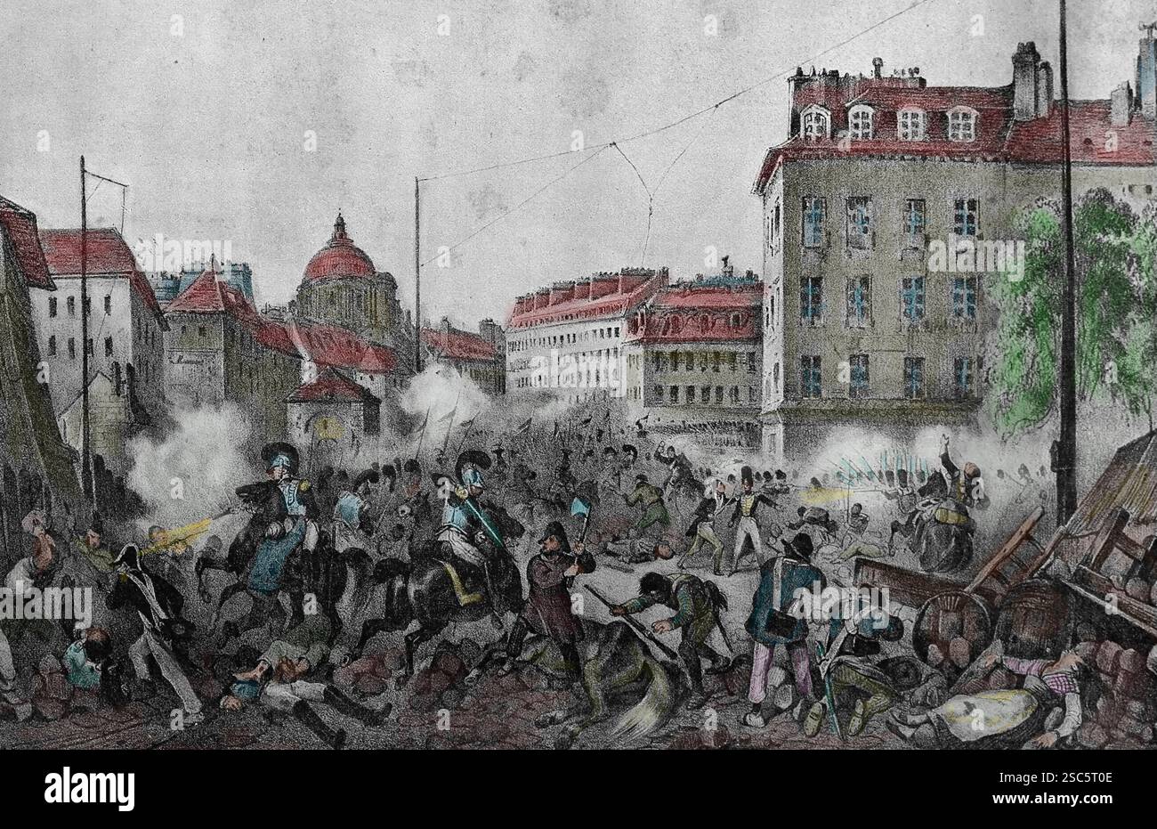Kämpfe. La Bastilla Square. Juli 1830. Paris. Frances. 1830 Umdrehung. Stich von Victor Adam, 19. Jh. Stockfoto