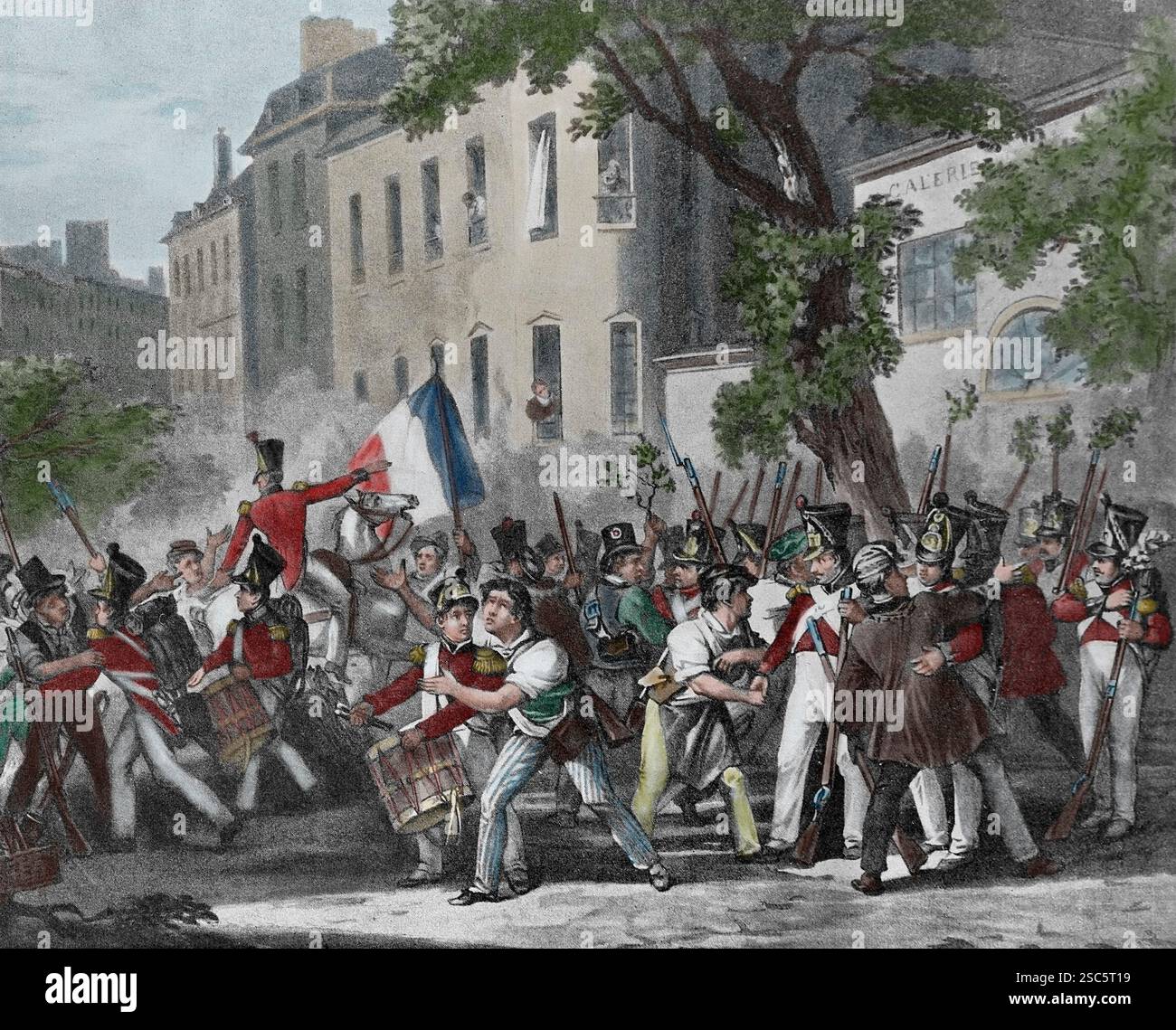 Frankreich. Paris. 1830 Revolution. Die regulären Truppen und das Volk. Lithographie von Martinet. Stockfoto