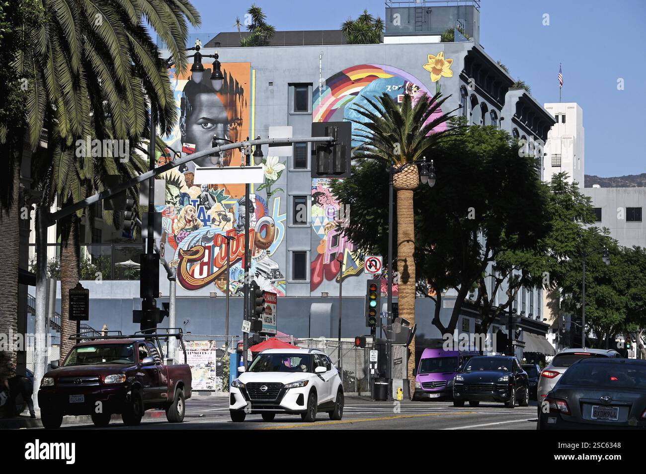 Wandgemälde im Aster Hotel in der Vine Street in Hollywood, Los Angeles, Kalifornien, USA, Nordamerika Stockfoto