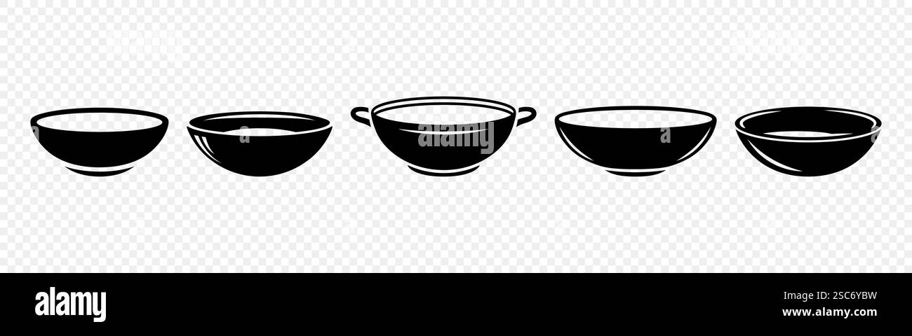 Vektor-Symbole Für Schwarze Schüssel. Minimalistisches Icon-Set, Suppenschüssel, Kochplatte, Modernes Küchengeschirr-Design. Elegantes Geschirr, Restaurant-Logo, Einfach Stock Vektor Vektor-Symbole Für Schwarze Schüssel. Minimalistisches Icon-Set, Suppenschüssel, Kochplatte, Modernes Küchengeschirr-Design. Elegantes Geschirr, Restaurant-Logo, Einfach Stock Vektor