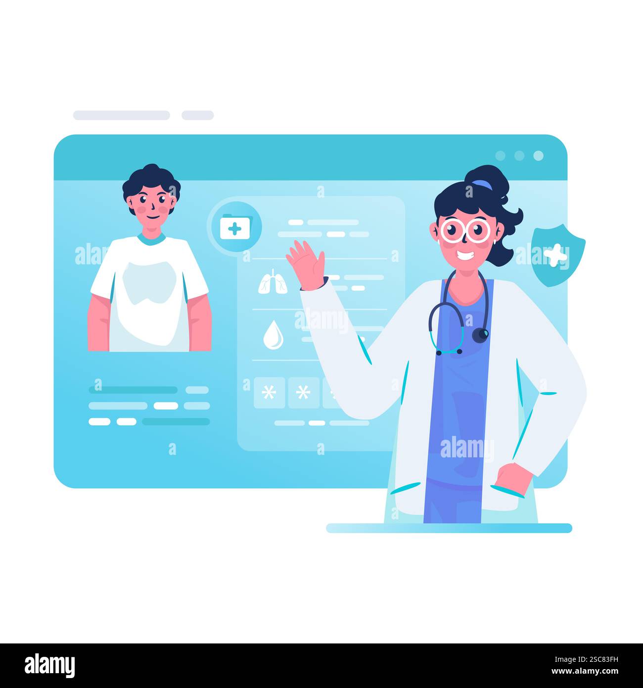 Arzt überprüft Patientendaten Vektor-Illustration Stock Vektor