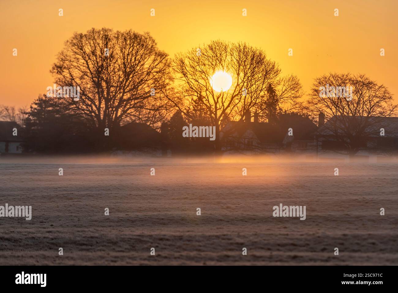 Wetter. Februar 2025 Abington Park, Northampton, Großbritannien. Erdnebel und Frost bei Sonnenaufgang über einem sehr kalten Park. Quelle: Keith J Smith./Alamy Live News. Stockfoto