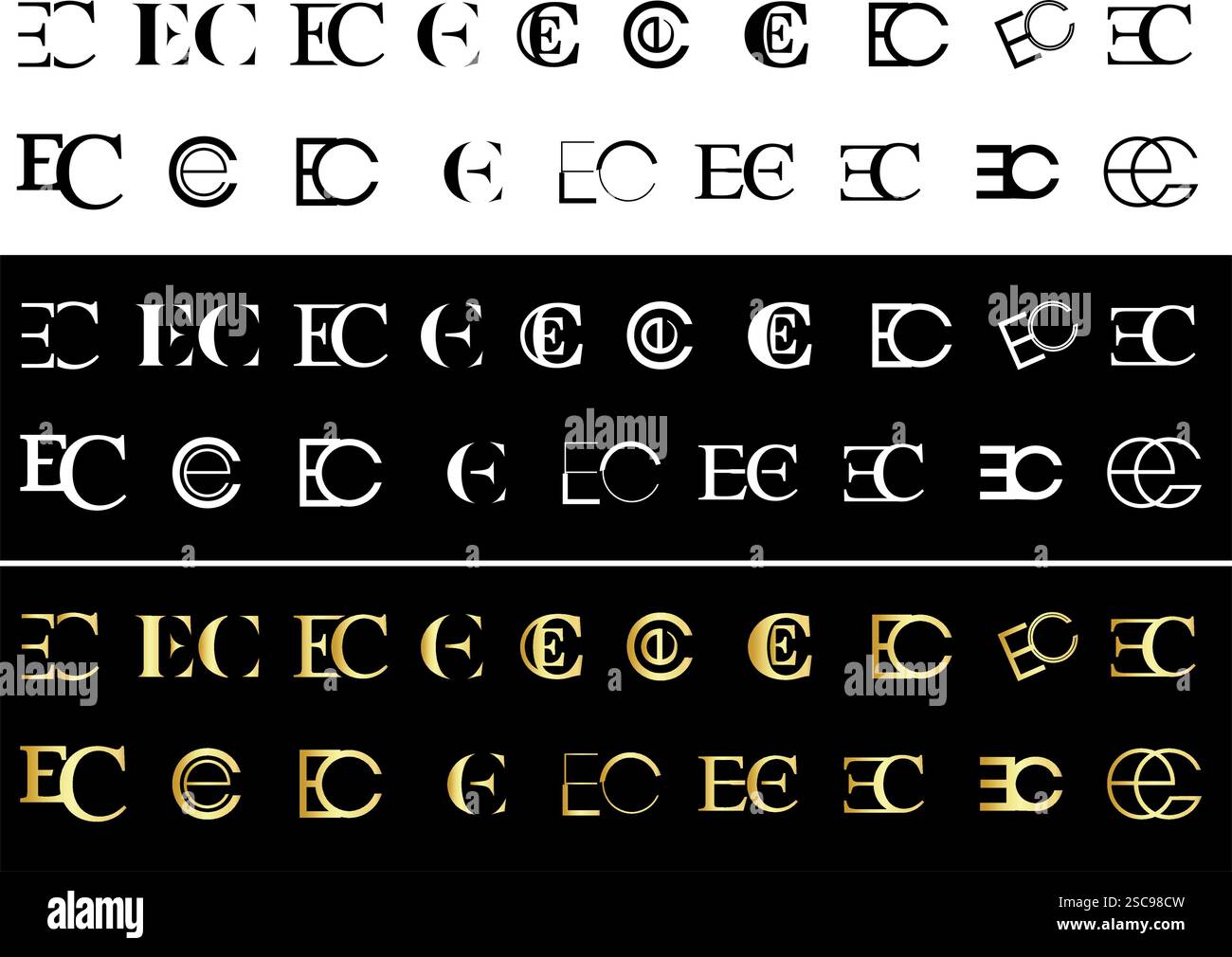 Großer Satz Buchstaben, Monogramm, Logo EC. Vektorabbildung Stock Vektor