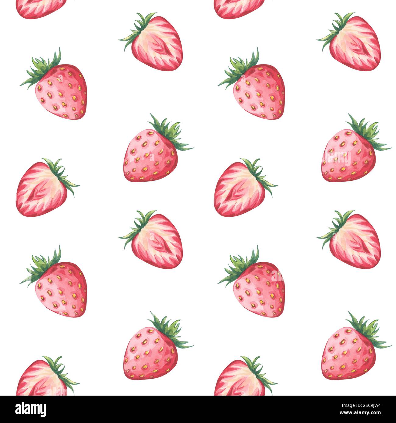 Nahtloses Aquarellmuster mit handbemalten Erdbeeren. Helles und frisches Design, ideal für Textil-, Verpackungs- und kreative Projekte Stockfoto