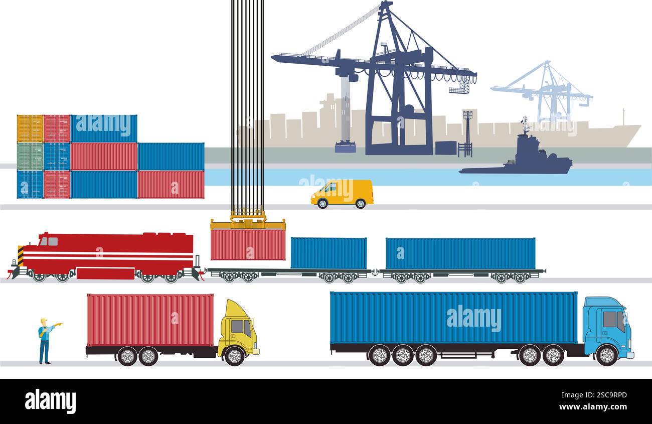 Containertransport in der Abbildung des Anschlusses Stockfoto