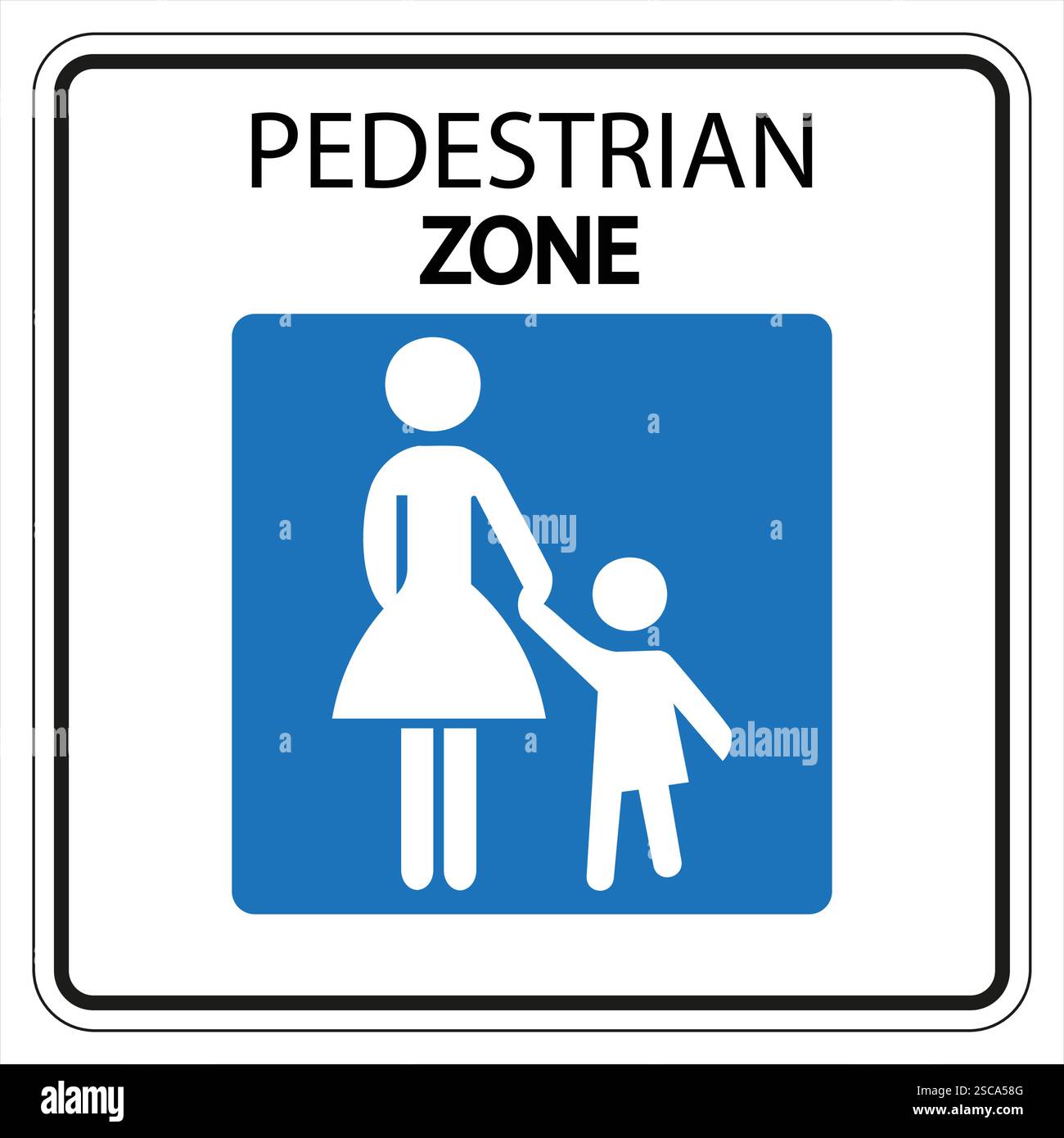 Blaues und weißes Straßenschild für die Fußgängerzone, das einen Bereich anzeigt, in dem nur Fußgänger zugelassen sind Stock Vektor