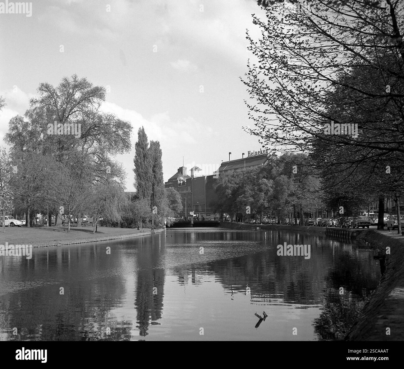 Stadhouderskade am Rijksmuseum in Amsterdam. Bild zeigt den Fluss und den Park. Stockfoto