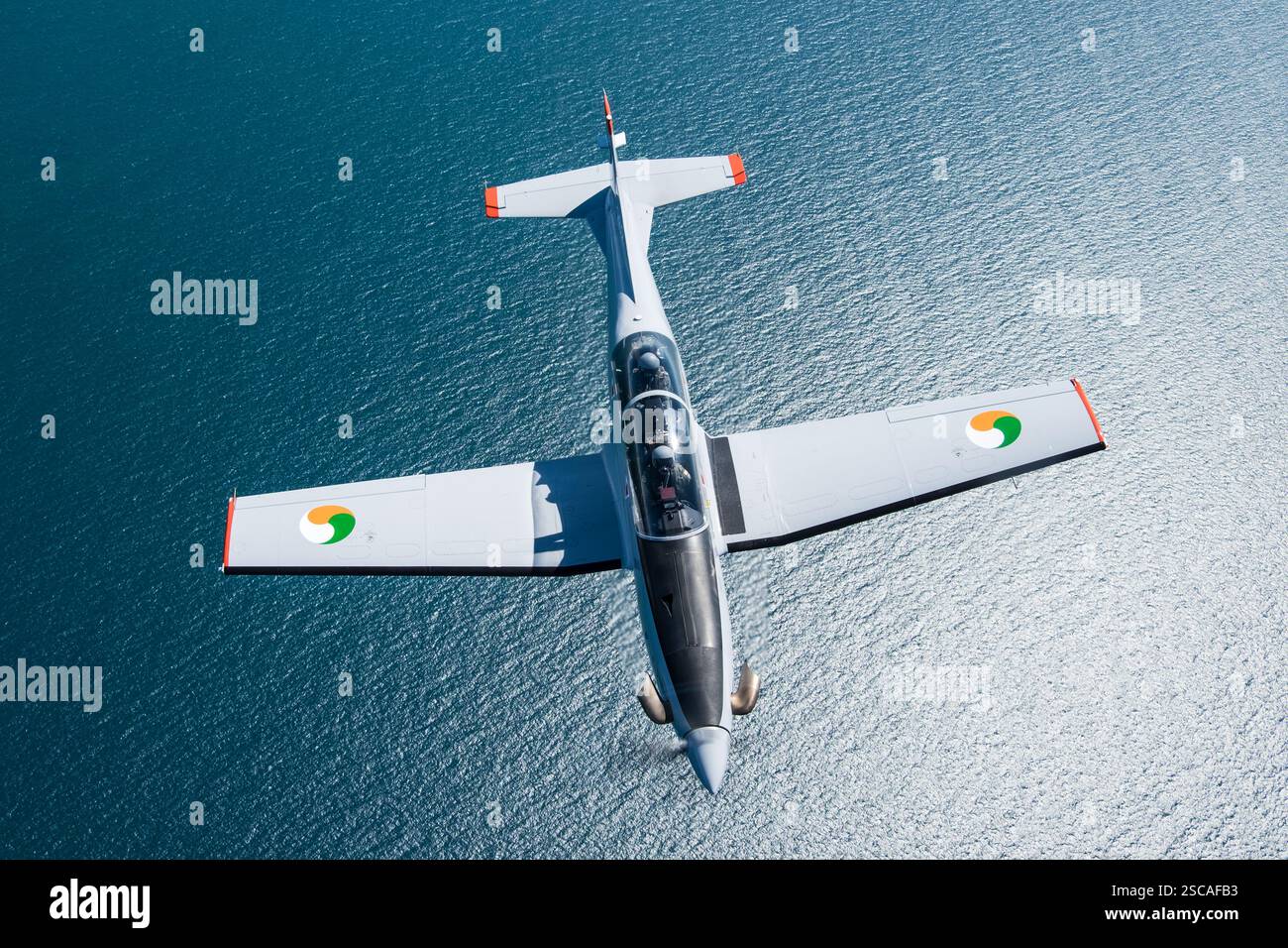 Irisches Luftkorps Pilatus PC-9 im Flug Stockfoto