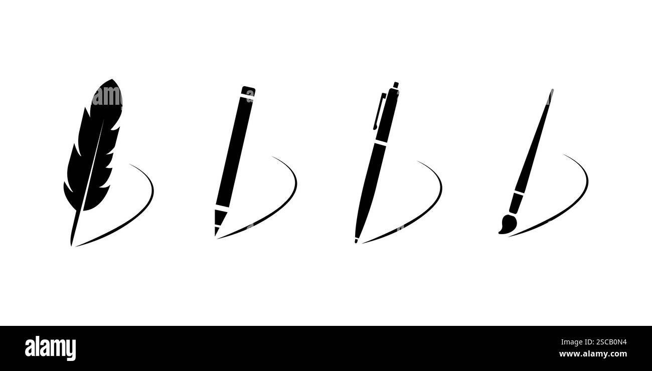 Schreibwaren Verbrauchsmaterialien Vektor-Symbole gesetzt. Stift- und Bleistiftsymbole Stock Vektor