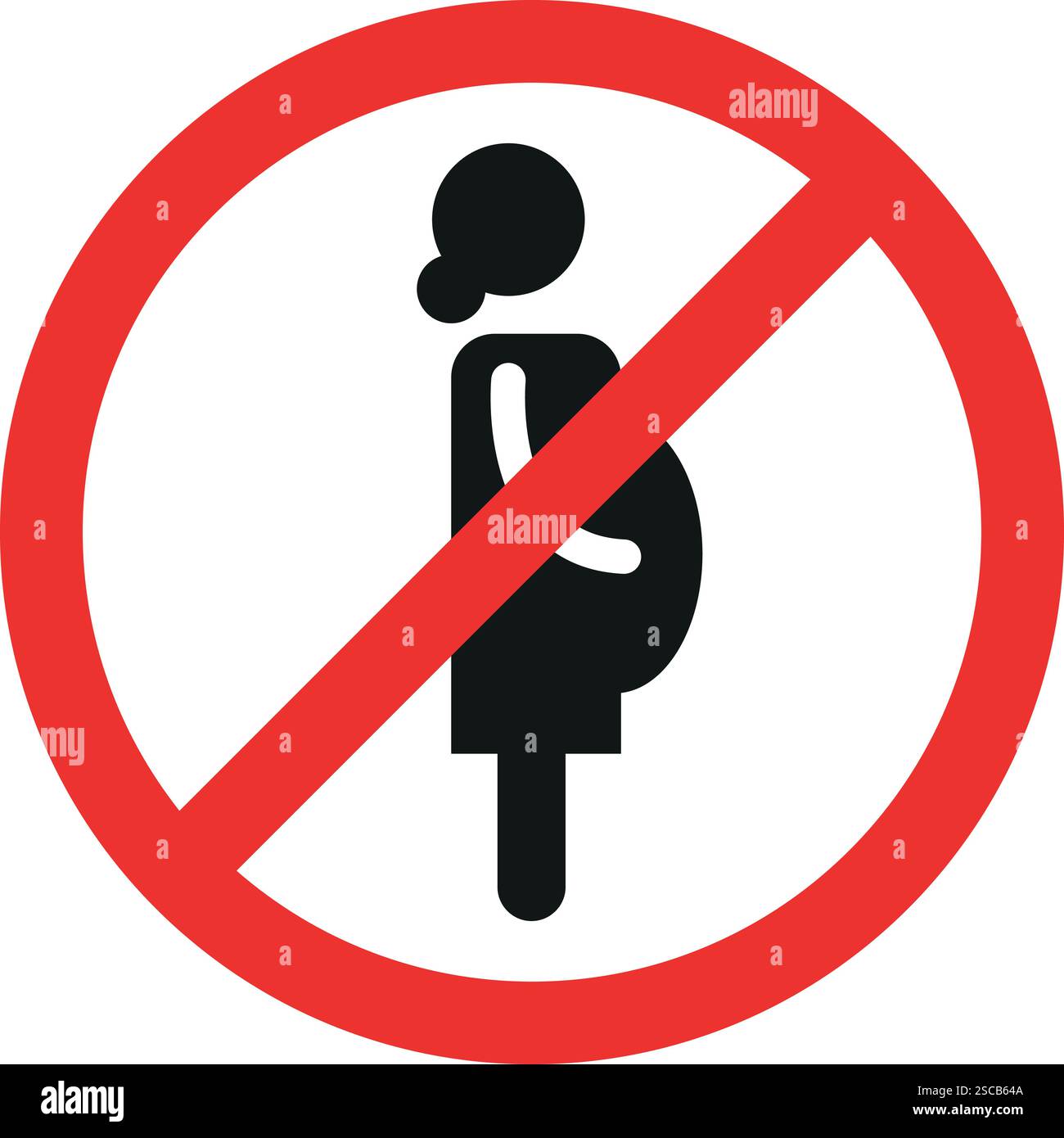 Verbotszeichen der schwangeren Frau. Roter, durchgestrichener Hintergrund. Verbotene Zeichen und Symbole. Stock Vektor