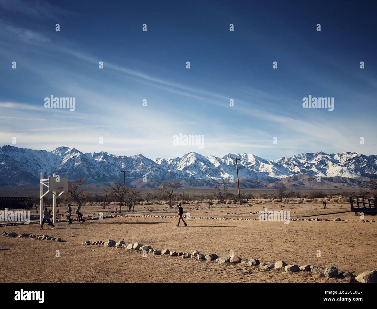 Die Manzanar National Historic Site im kalifornischen Owens Valley bewahrt die Geschichte eines von zehn japanischen Internierungslagern, die während des 2. Weltkriegs errichtet wurden Stockfoto