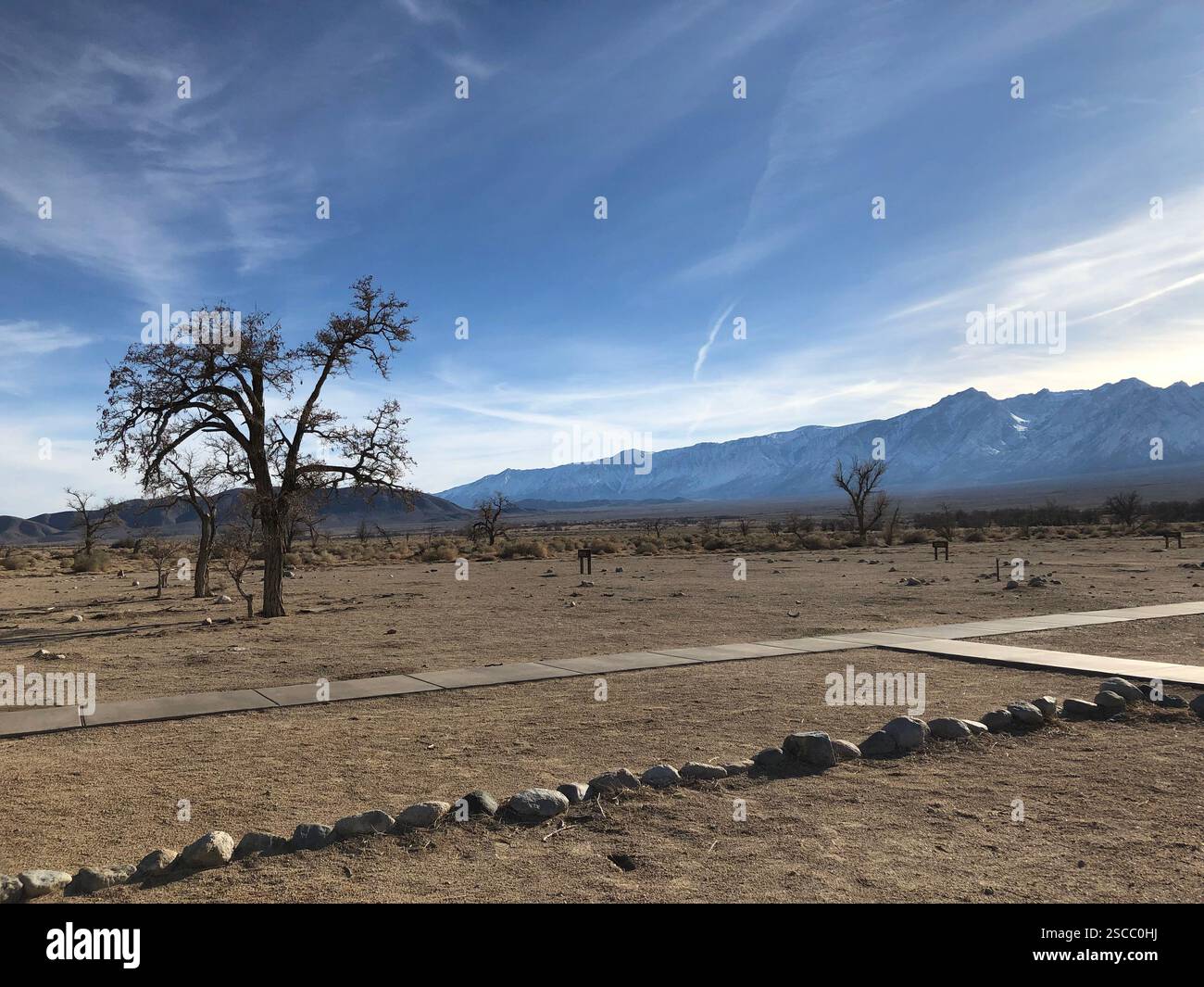 Die Manzanar National Historic Site im kalifornischen Owens Valley bewahrt die Geschichte eines von zehn japanischen Internierungslagern, die während des 2. Weltkriegs errichtet wurden Stockfoto
