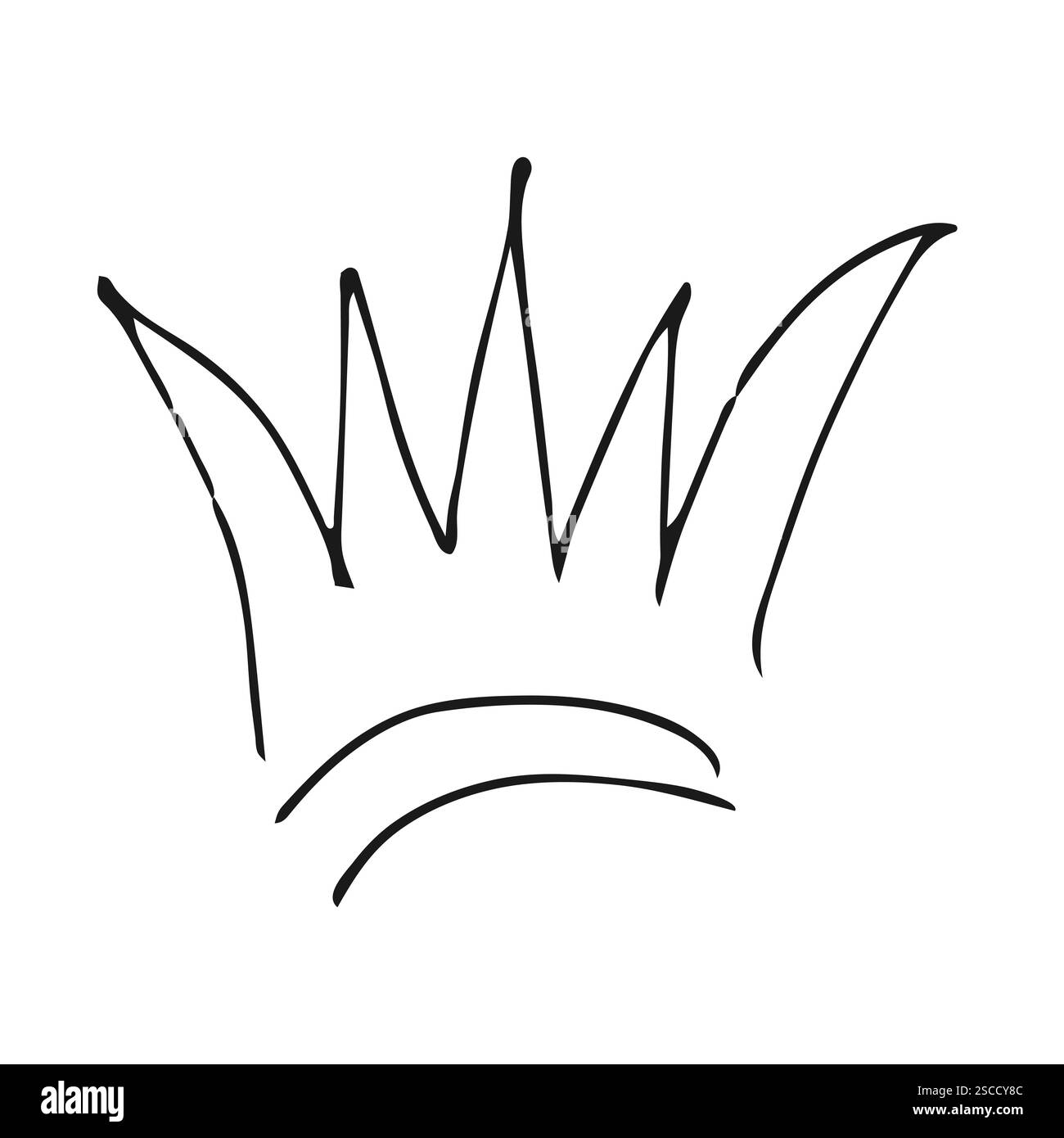 Handgezogene Krone. Einfache Graffiti-Skizze Königin oder Königskrone. Königliche kaiserliche Krönung und Monarchen-Symbol. Schwarze Pinselkritzelei isoliert auf weißem Hintergrund Stock Vektor