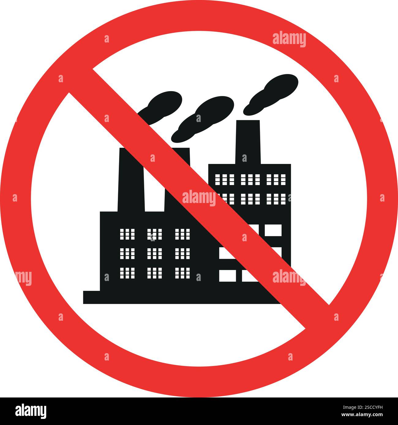 Kein Fabrikschild. Keine Industriezone. Verbotene Zeichen und Symbole. Stock Vektor