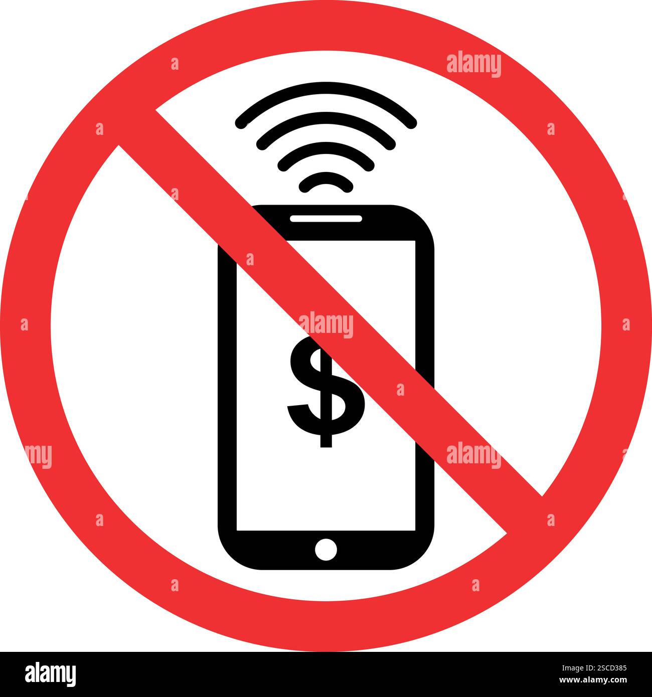 Kein Zahlungsschild für Telefon. Verbotene Zeichen und Symbole. Stock Vektor