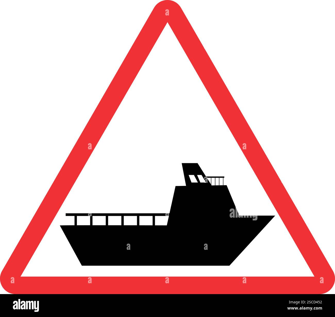Warnschild „Fähre voraus“. Verkehrszeichen und -Symbole. Stock Vektor