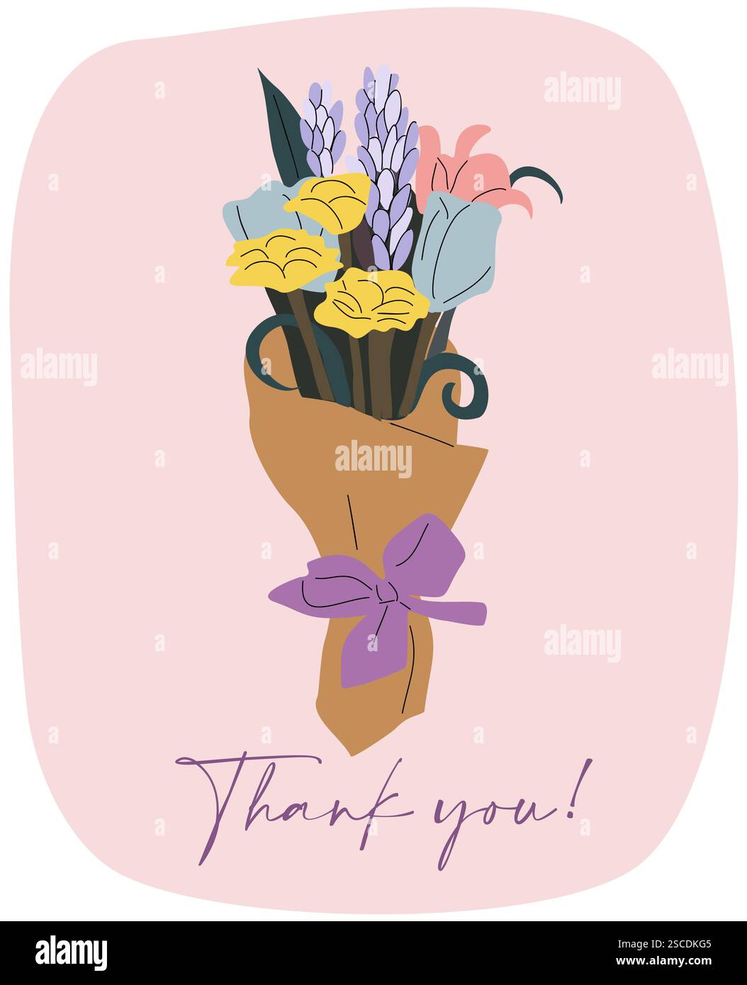 Dankeskarte mit Blumenstrauß in Papier Stock Vektor