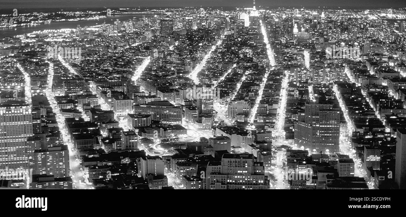 Blick auf Manhattan bei Nacht vom ehemaligen World Trade Center, 11. September 2000, ein Jahr vor der Zerstörung, New York City, USA, North Amer Stockfoto
