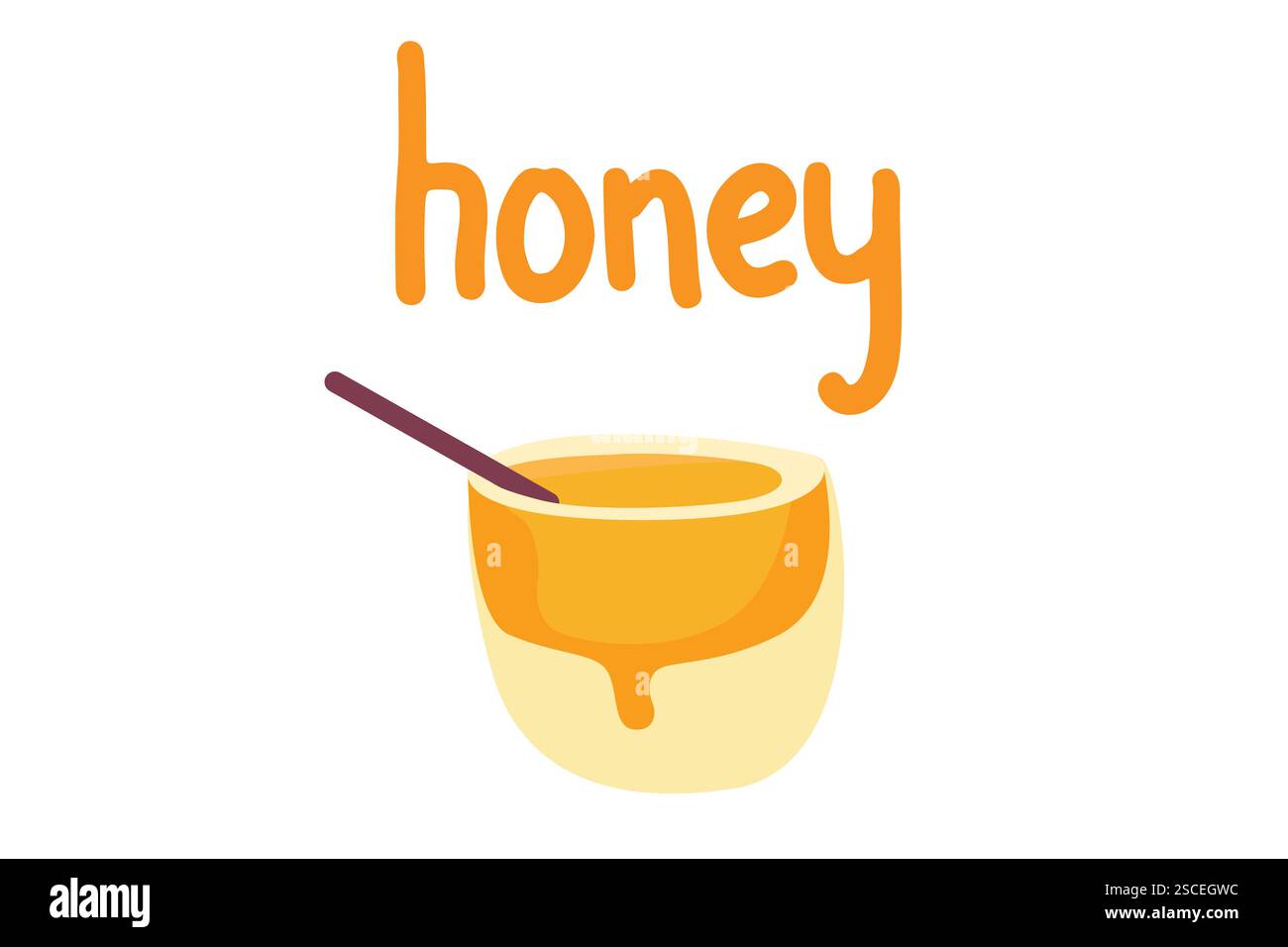 Honigtopf mit tropfendem Honig und Text, minimalistisches, niedliches Design für Branding und Verpackung Stock Vektor