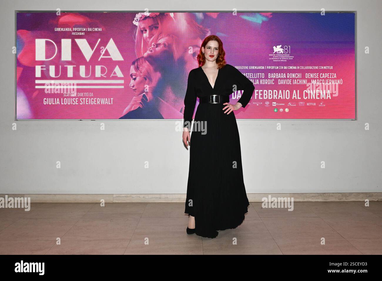 Rom, Italien. Februar 2025. Tesa Litvan nimmt am 6. Februar 2025 an der Fotokonferenz zur Präsentation des Films Diva Futura im Cinema Barberini in Rom Teil. (Foto: Domenico Cippitelli/NurPhoto) Credit: NurPhoto SRL/Alamy Live News Stockfoto