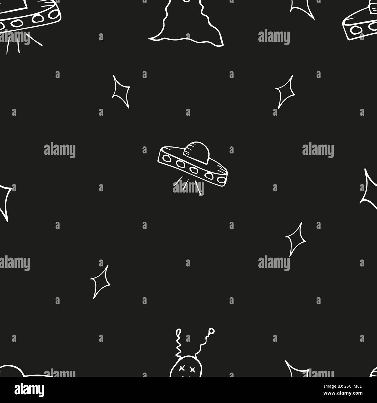 Niedliches nahtloses Muster mit Aliens und Sternen für die Gestaltung von Kinderartikeln Stock Vektor