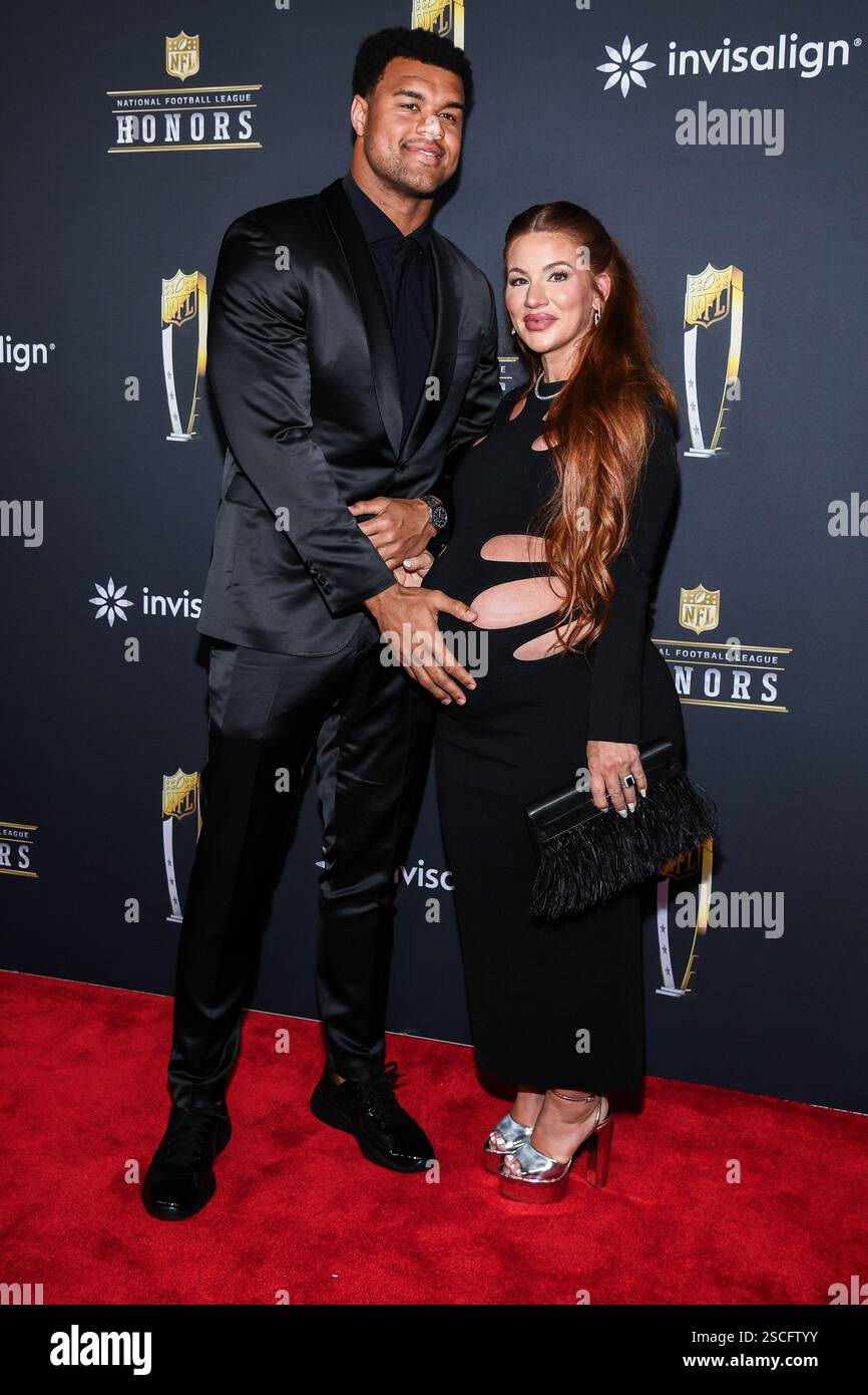 New Orleans, USA. Februar 2025. Arik Armstead und Mindy St. Pierre