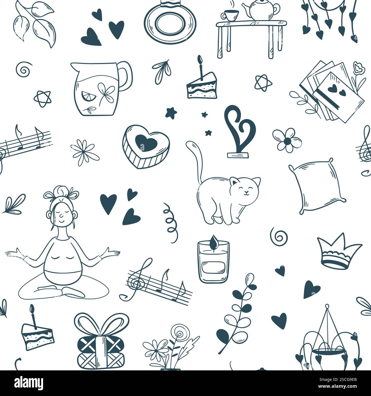 Entspannung und Erholung Energie nahtlose Muster-Doodle-Stil Stock Vektor