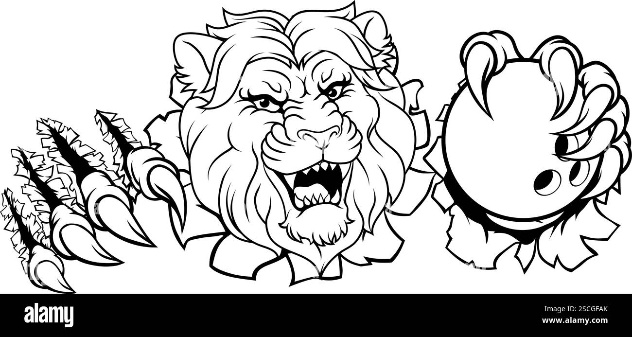 Maskottchen Des Löwen-Bowling-Ball-Tiersports Stock Vektor